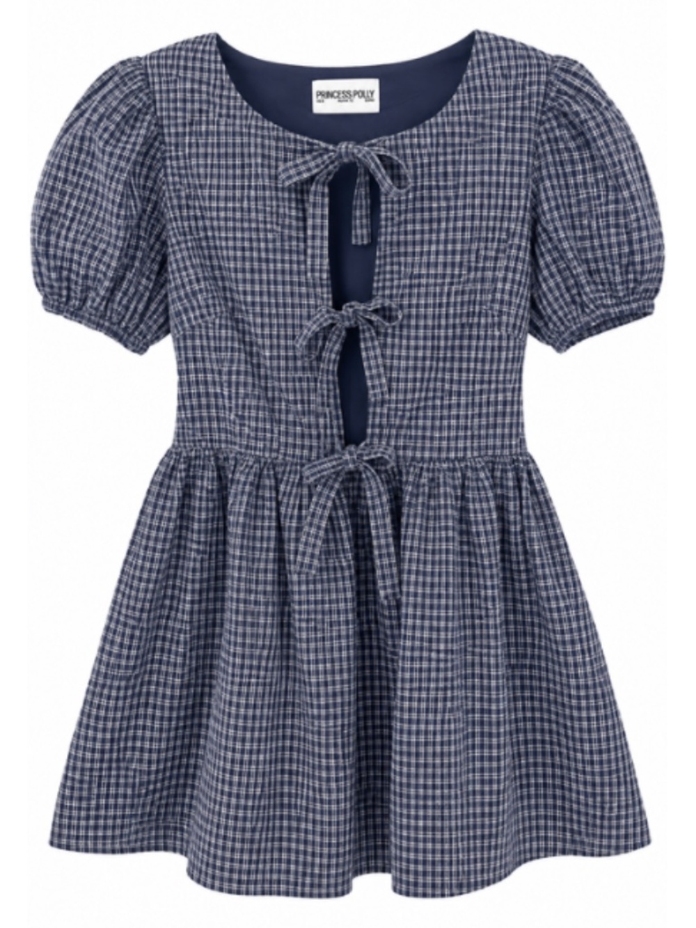 Bow Mini Dress Navy Check